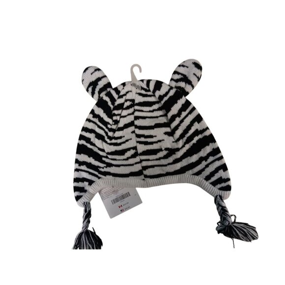 Gymboree Kids Zebra Knit Hat With Tassels Size 5-7 Black & White Stripes NWT - Picture 2 of 5